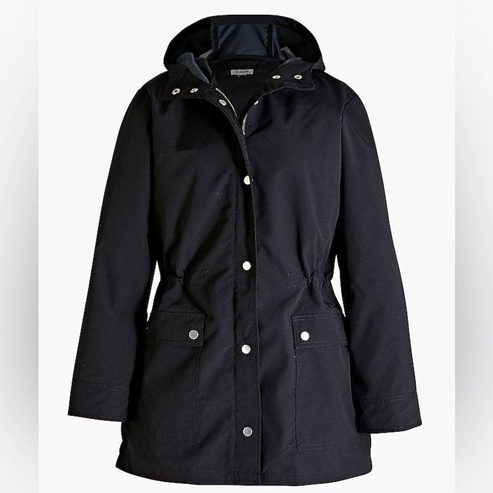 J. Crew Factory | Black Utility Zip Rain Hooded Jacket | M